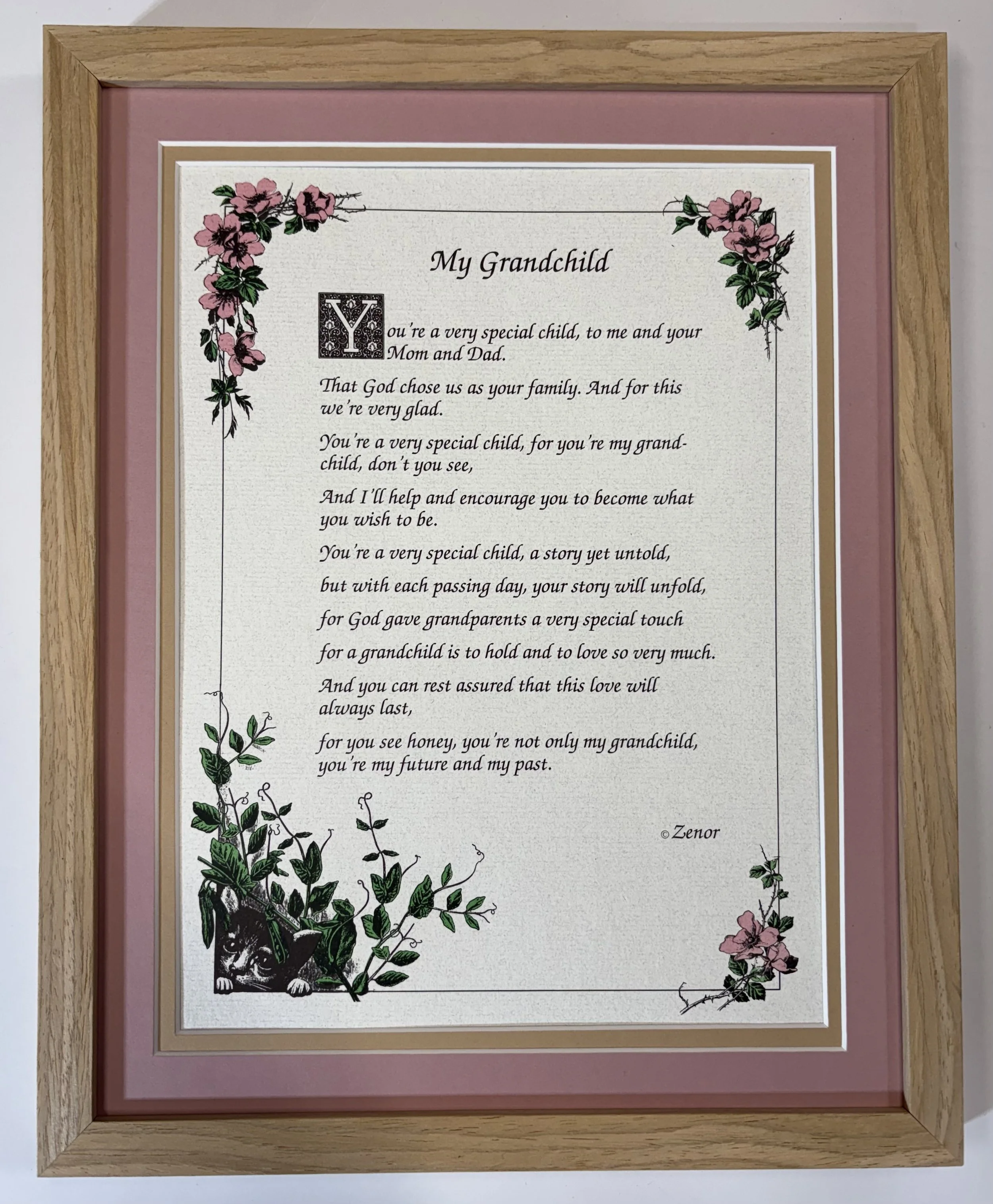 11" x 14" Oak Wood Frame with your choice of Poem