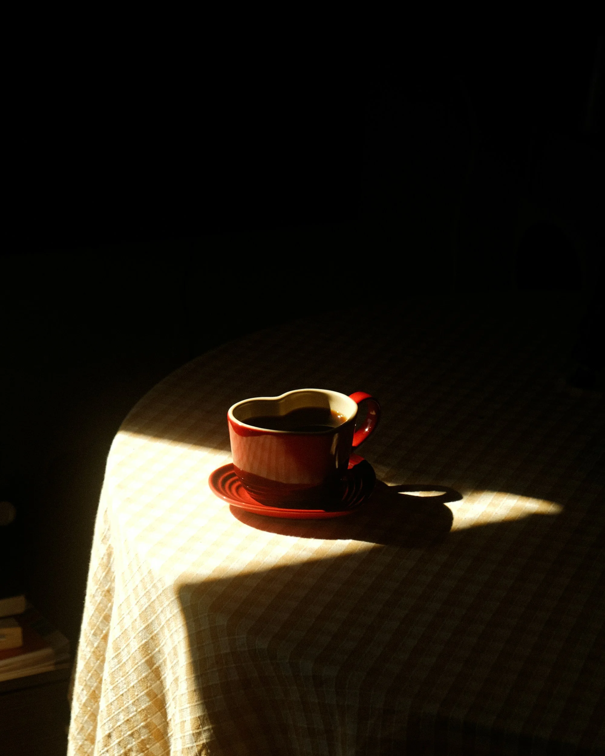 Sun shining on a teacup on the table
