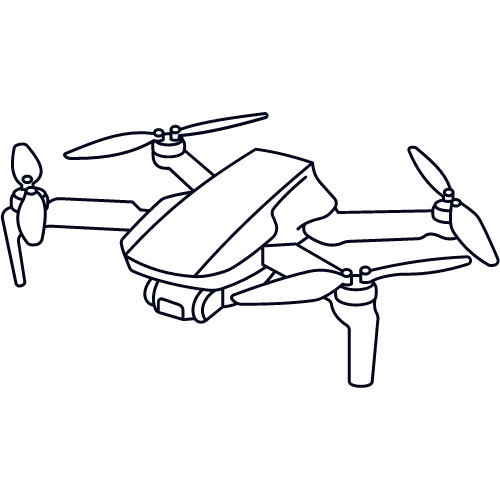 Outline drawing of a quadcopter drone with four propellers.