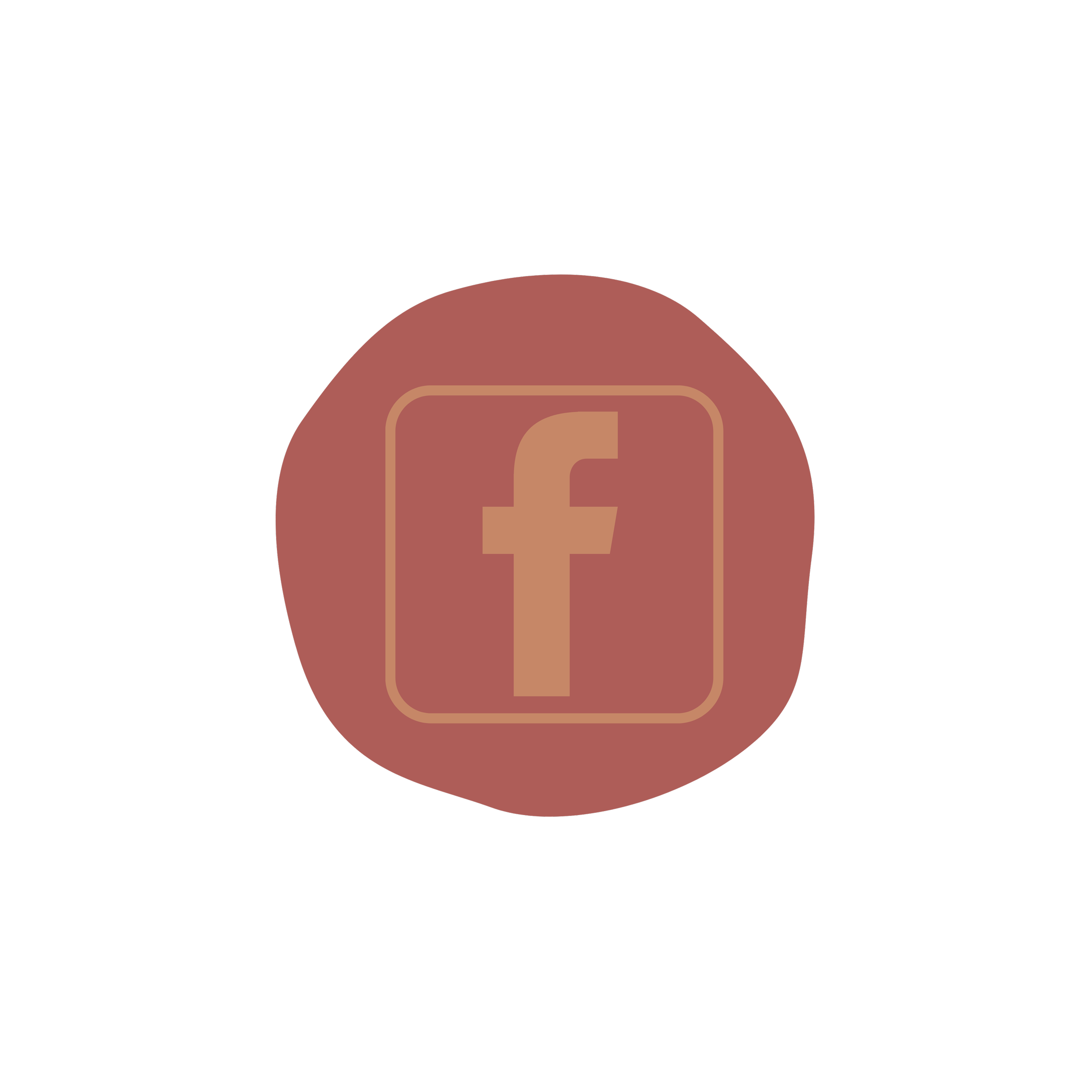 Facebook logo in a tan color inside a pinkish-brown circular background