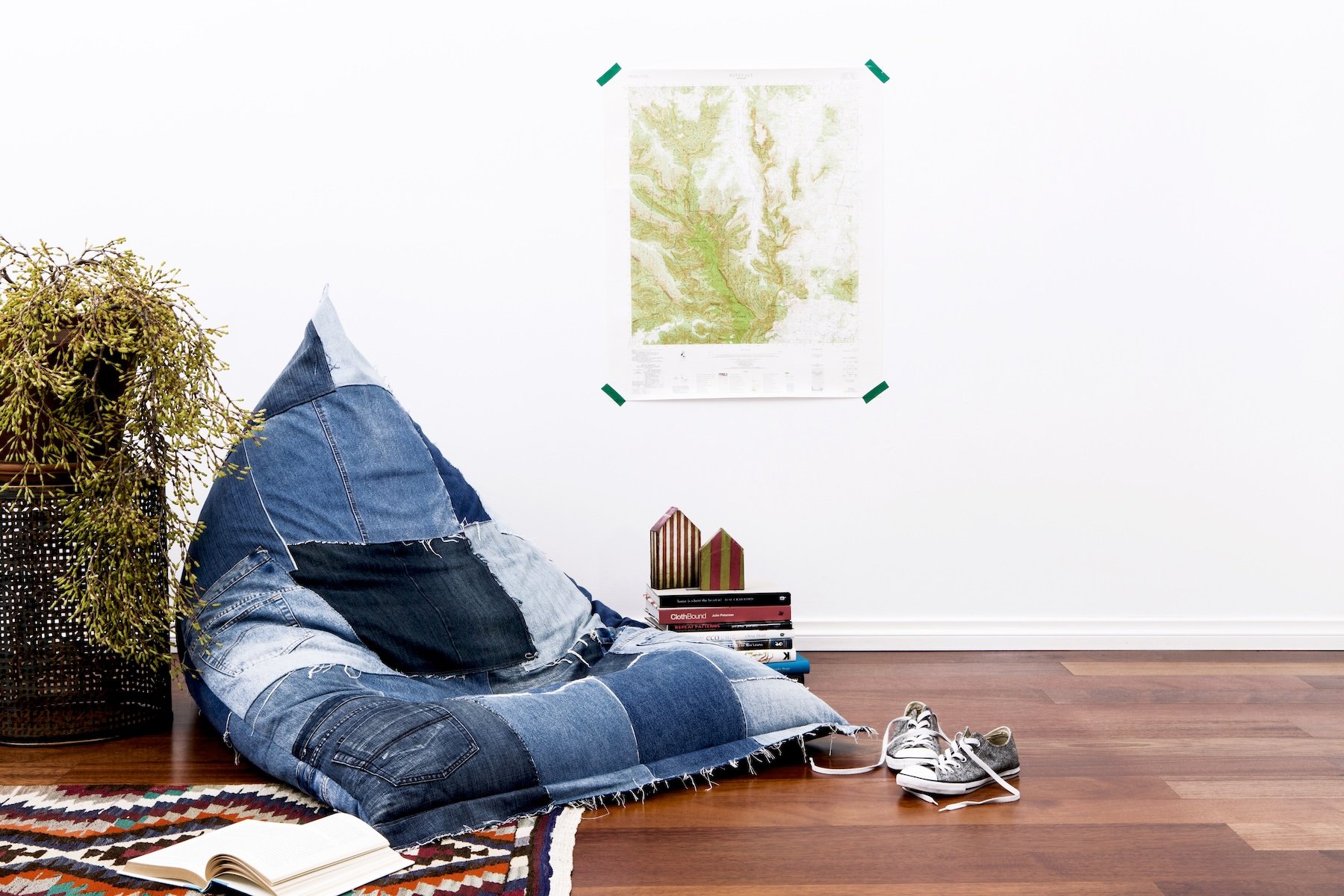 Original JEANBAG by KT Doyle, a handmade beanbag constructed from panels of recycled denim jeans