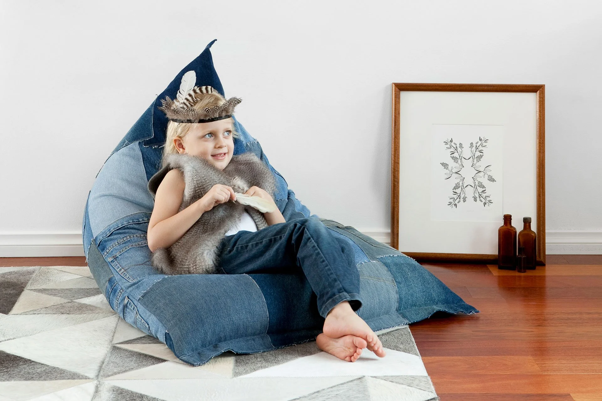 Original Junior JEANBAG by KT Doyle, a children's beanbag handmade from recycled denim jeans