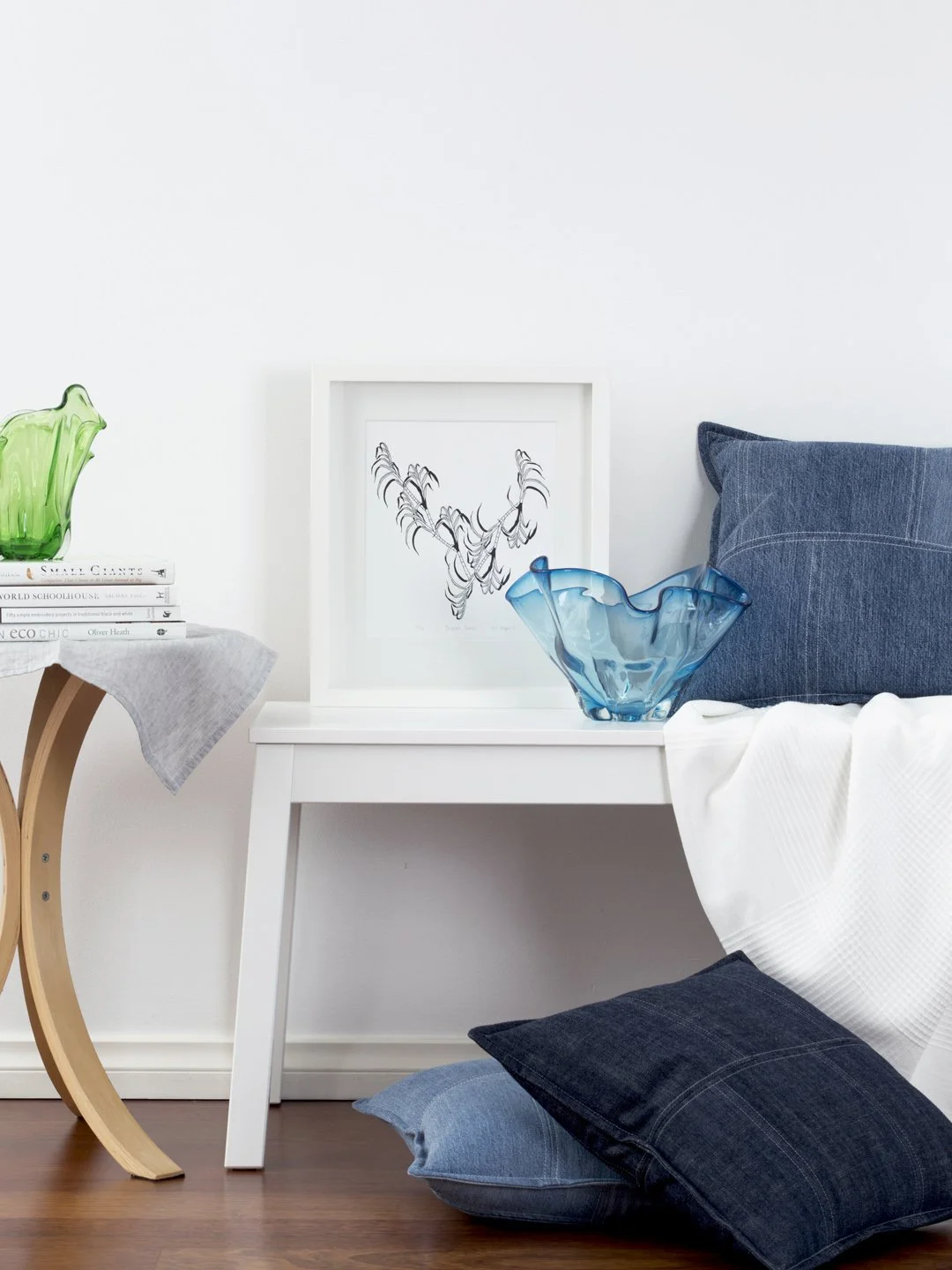 JEANBAG Minimalist recycled denim cushions by KT Doyle