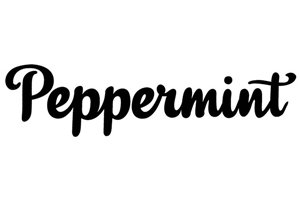 The word 'Peppermint' written in black cursive font. The logo for Peppermint Magazine.