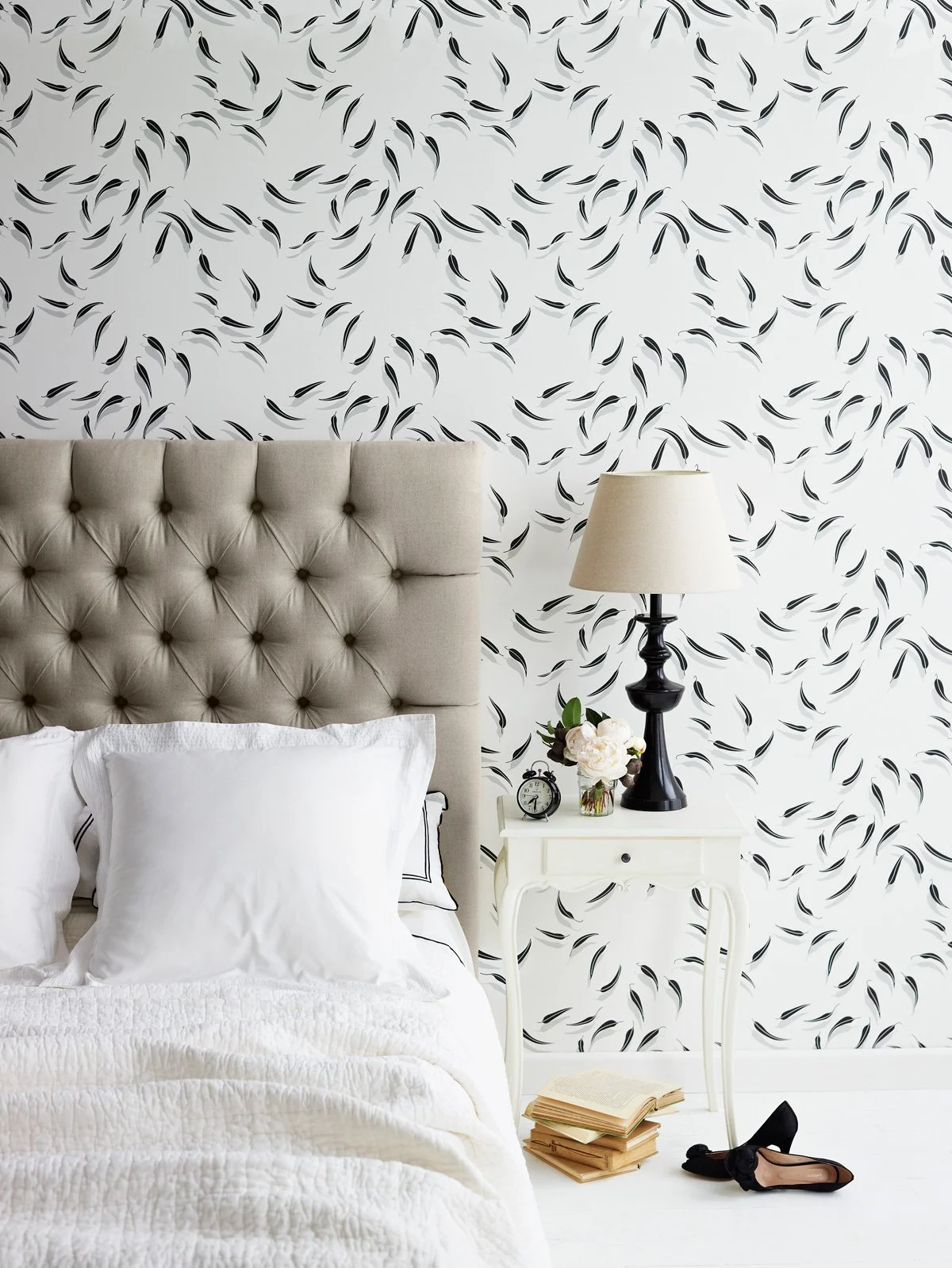 Gum Leaves wallpaper by KT Doyle for Moore & Moore, creating a cascading repeat from the elongated forms of Australian eucalyptus leaves