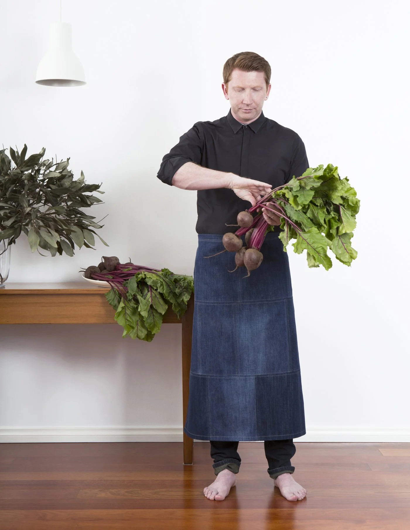 JEANBAG Long Half Apron by KT Doyle, handmade from recycled denim jeans