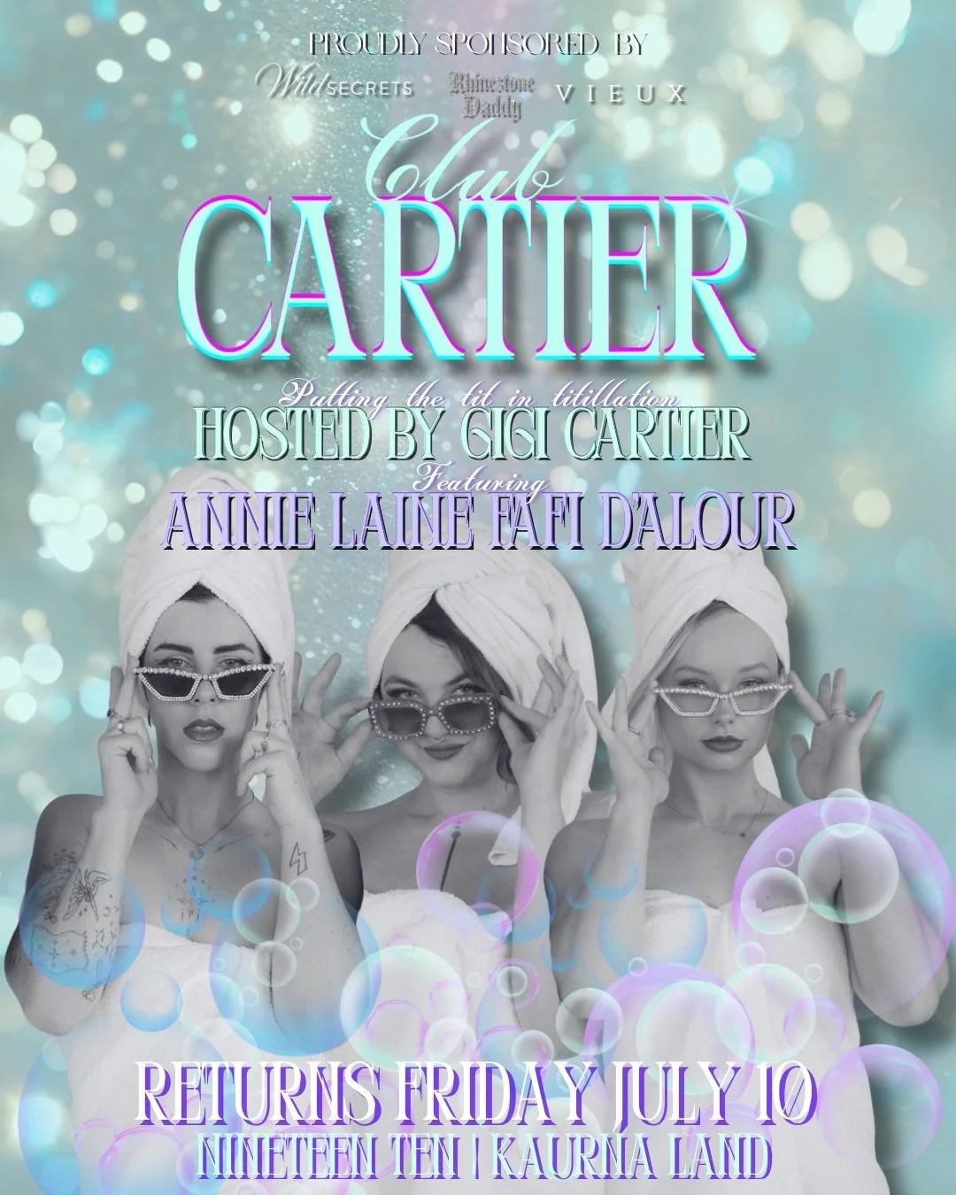 We&rsquo;re adding a whole new meaning to FriYAY next month on July 10th. Better &amp; wetter at Club Cartier 🛁

Early bird tix are on sale now &amp; they&rsquo;re just $19 for GA- would you believe it!? An absolute steal &amp; more moolah for the o