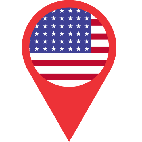 A location pin icon with the American flag inside it.