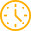 An icon of a clock with yellow hands and numbers on a black background.