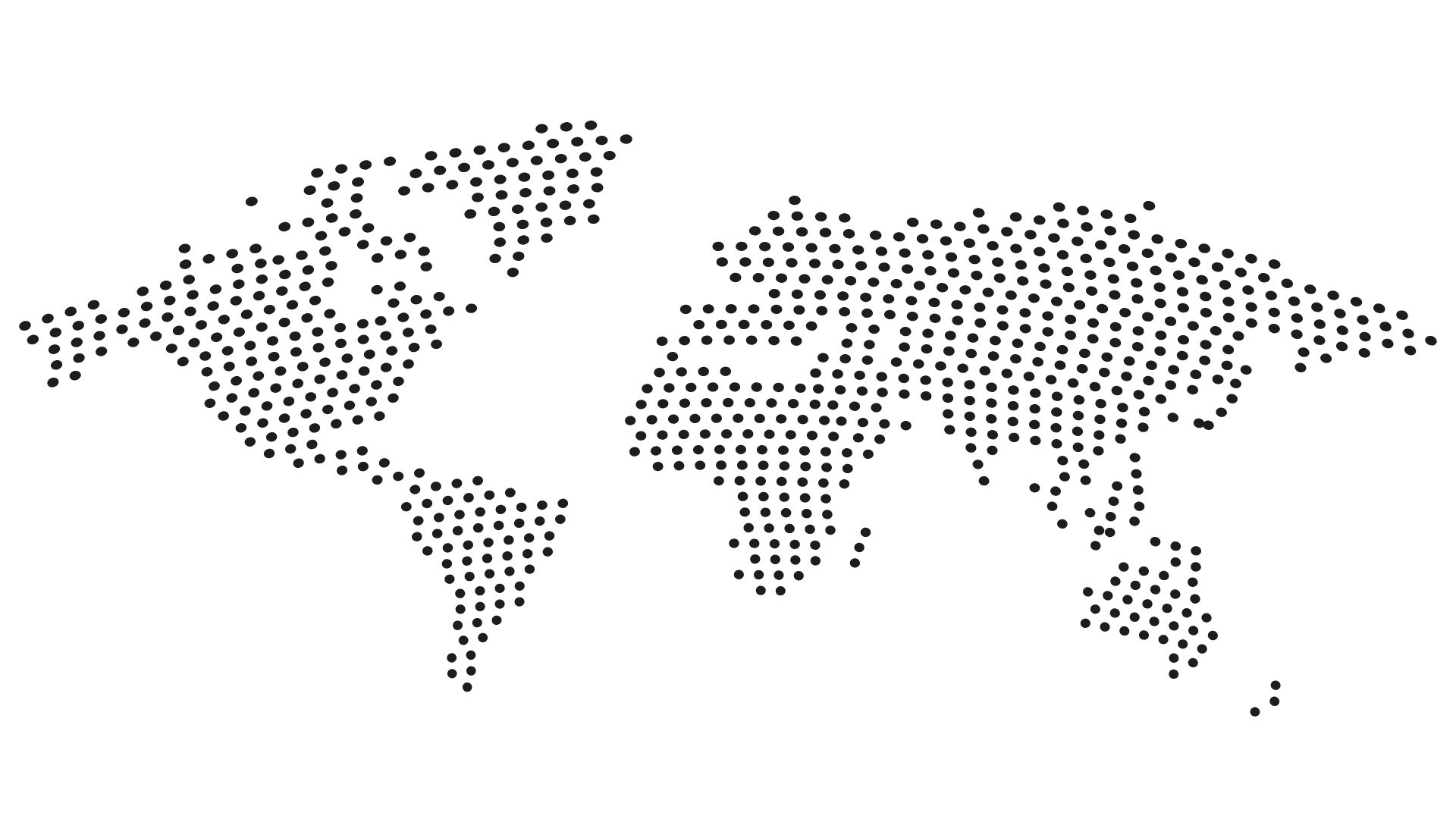 Black background with a dotted world map in gray.