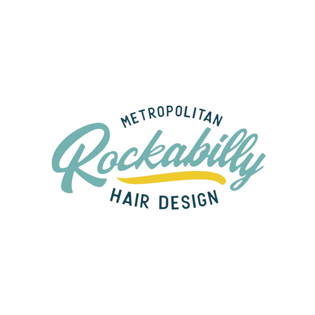 Logo for Metropolitan Rockaway Hair Design featuring stylized text and an abstract yellow swoosh.