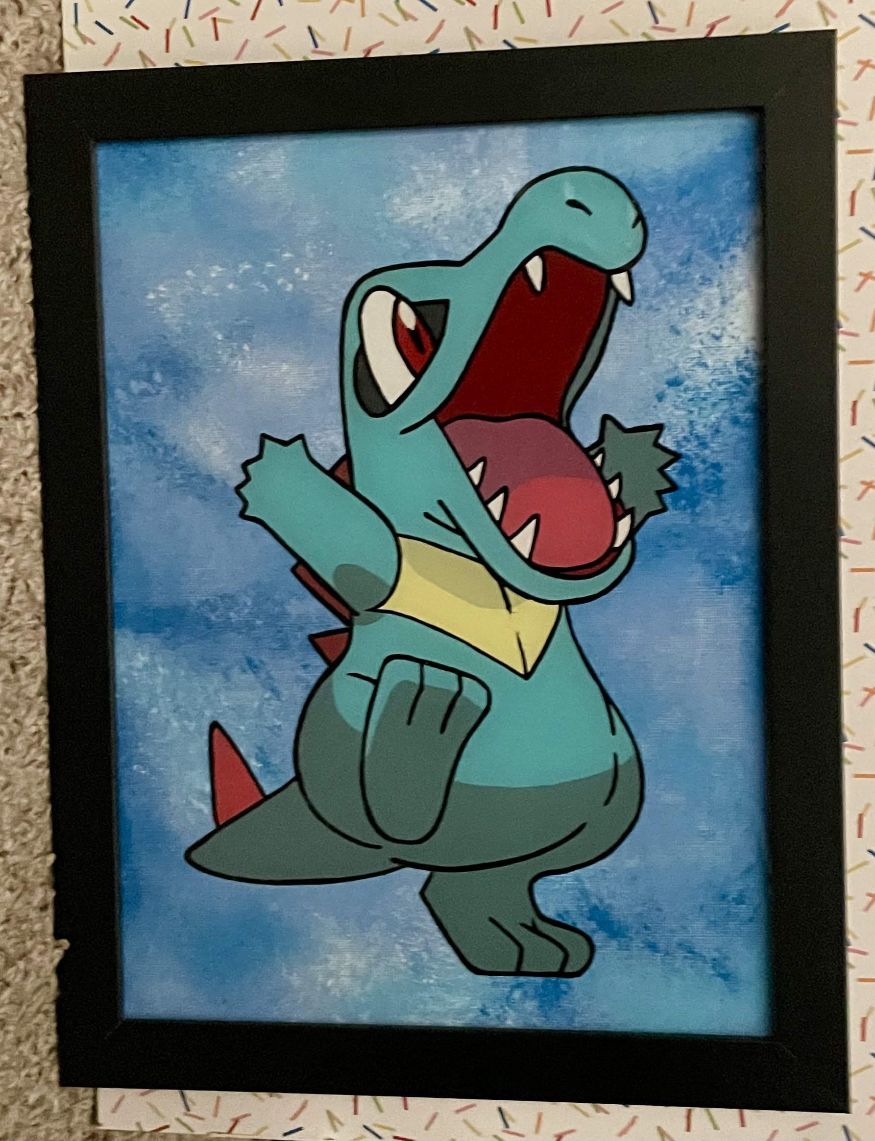 Totodile, I choose you!, 10" x 13" glass, 2021