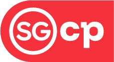 Logo of SGCP, a red circle with white letters 'SG' inside and 'cp' outside to the right