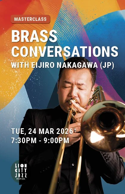 Event poster for a masterclass titled 'Brass Conversations' featuring Eijiro Nakagawa, scheduled for March 24, 2026, from 7:30 PM to 9:00 PM at the London City Jazz Festival.