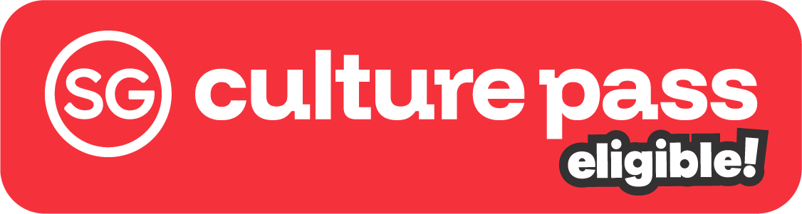 Red background with white circles and text that reads 'SG culture pass eligible!'.