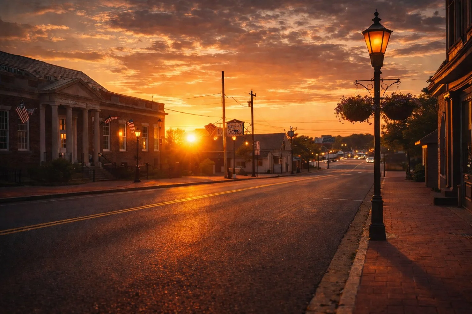 Main Street in historic Downtown Savannah, TN at Sunset