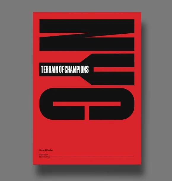 Red poster with large black text reading "GUT" and smaller black and white text saying "Terrain of Champions" in the middle.