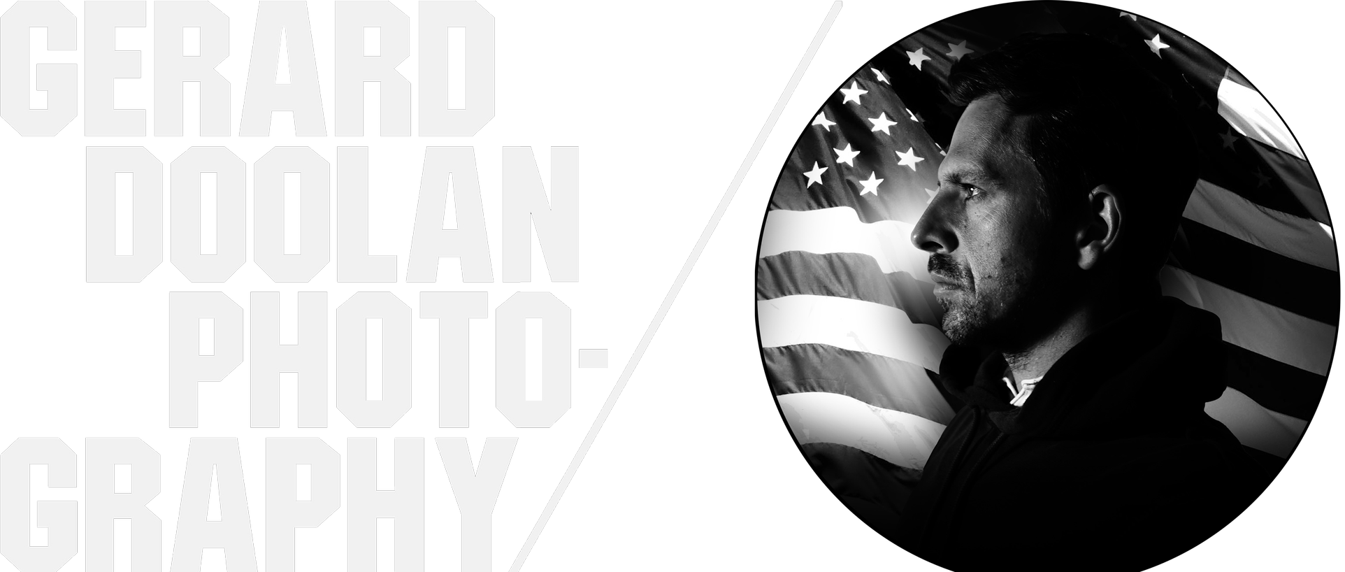 A black and white photograph of a man in profile inside a helicopter with an American flag in the background.