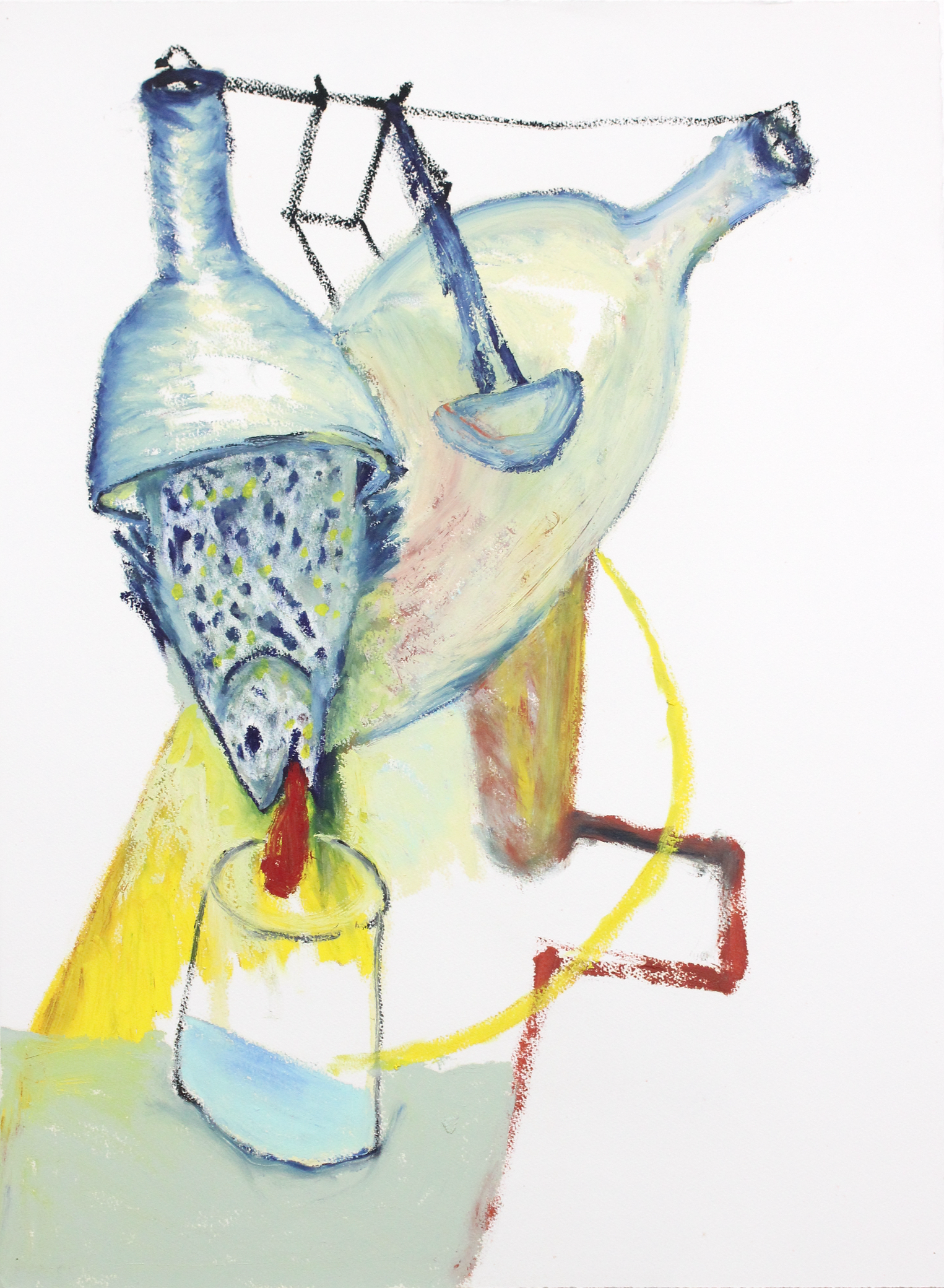 Fishy Funnel. Oil stick and acrylic on paper. 