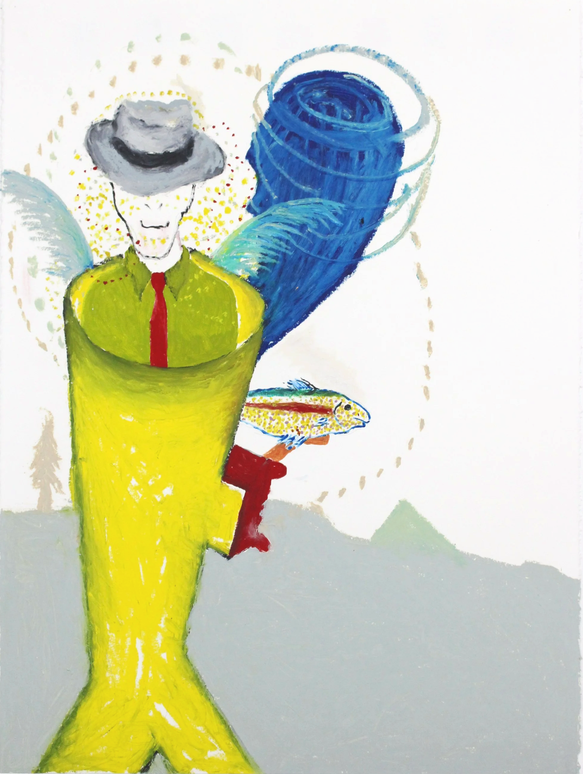 Man Angel in a Funnel. Oil stick and acrylic on paper.