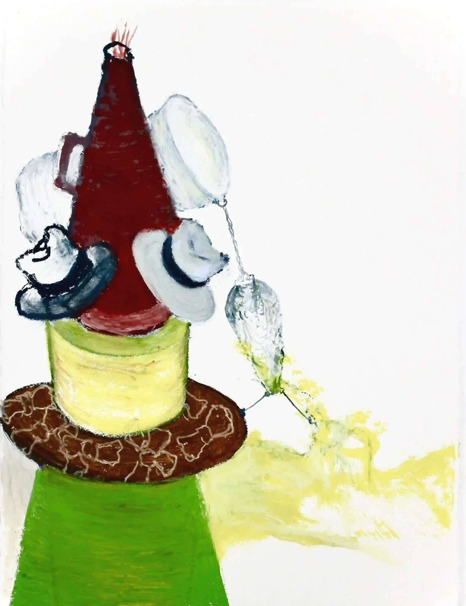 Hatrack. Oil stick and acrylic on paper.