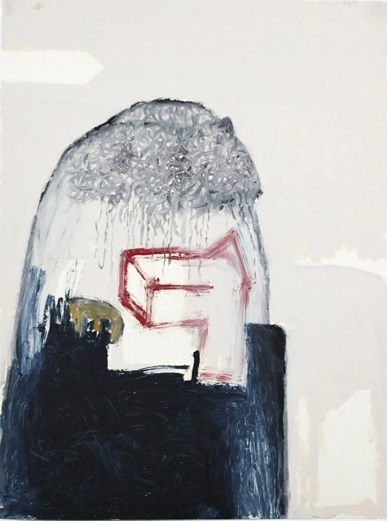 Red One Eared Dog. Oil stick and acrylic on paper.