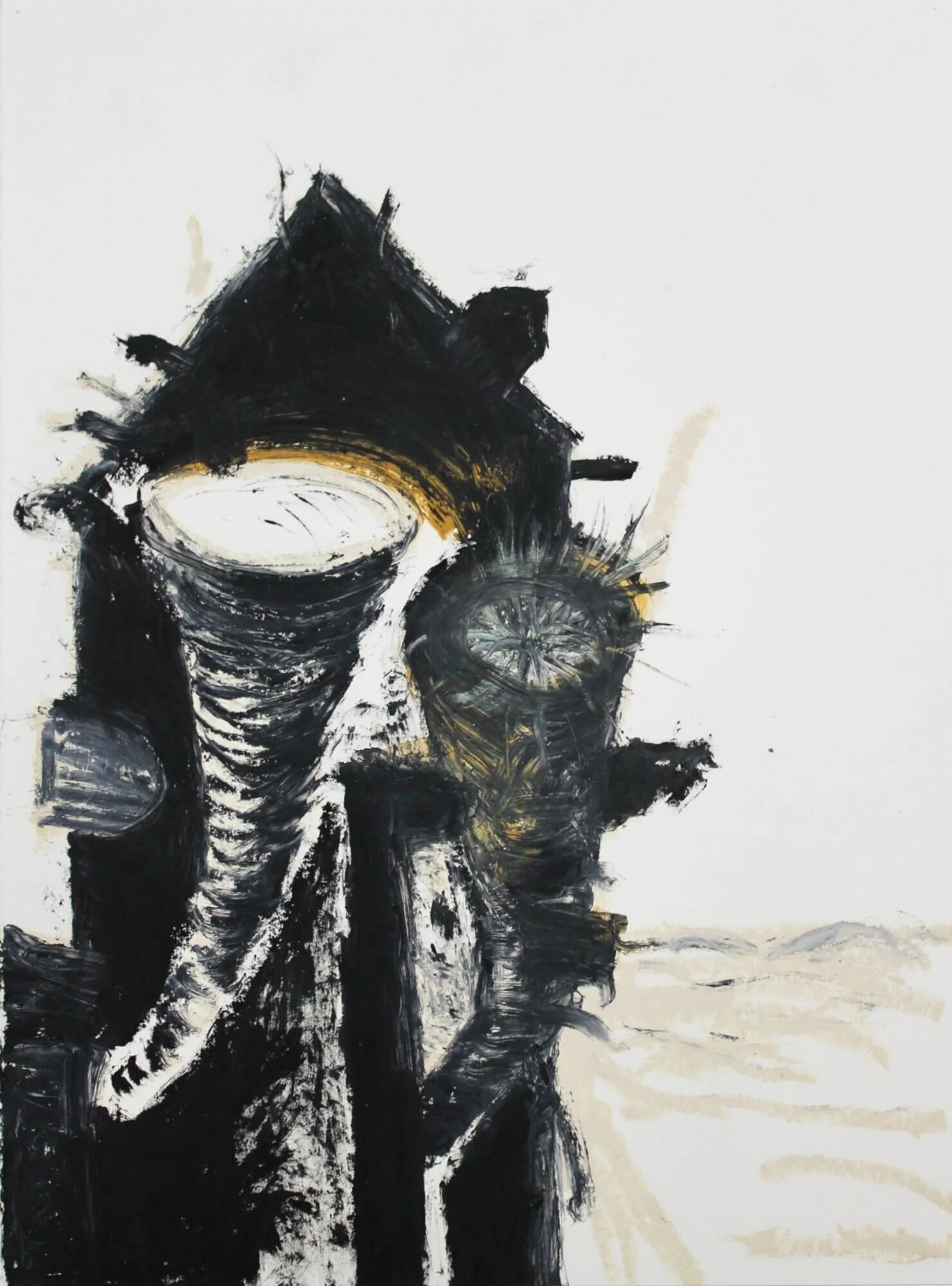 Bent Megaphone. Oil stick and acrylic on paper.