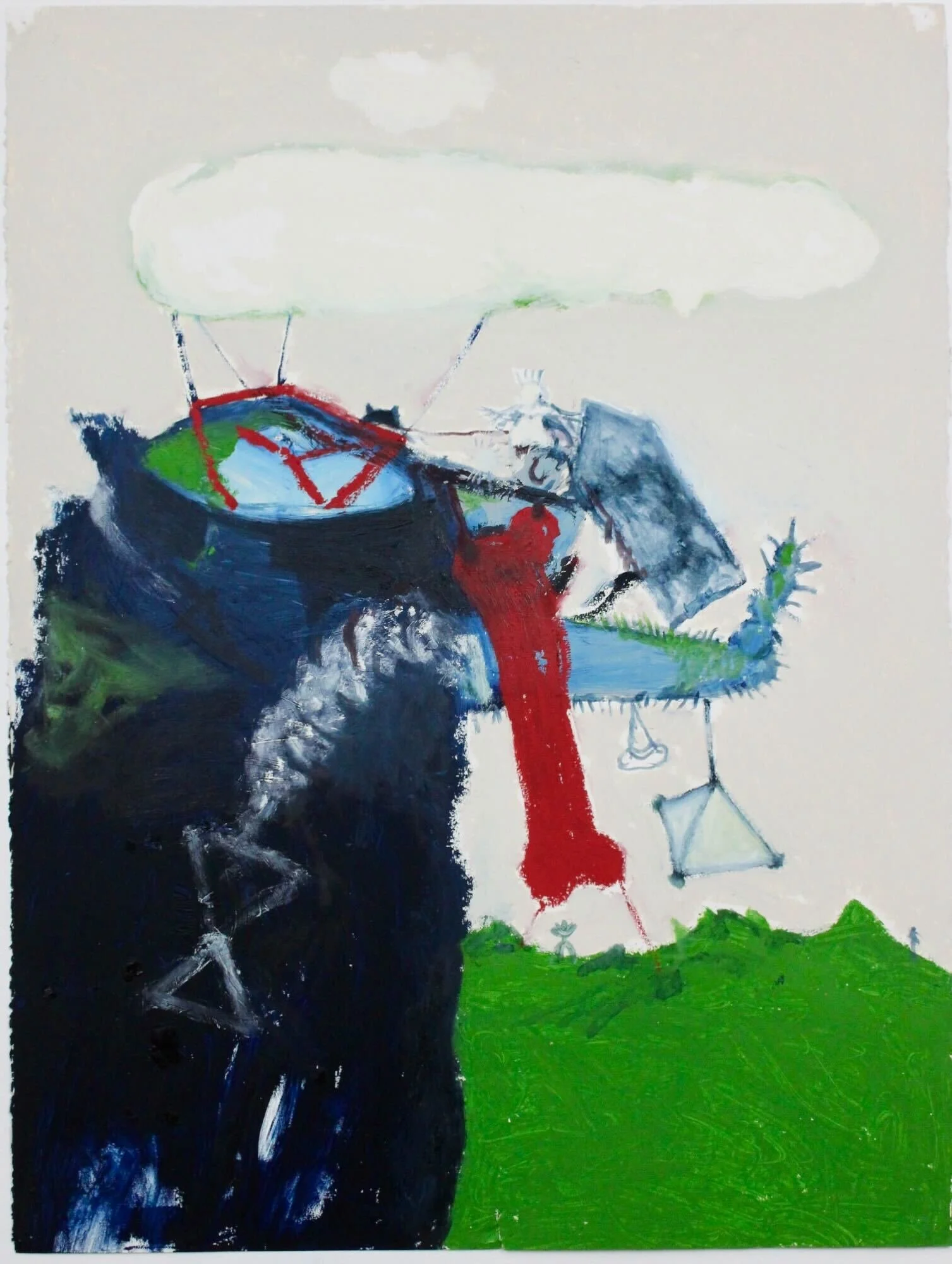 Mountain with Collapsing House. Oil stick and acrylic on paper. 