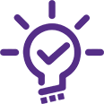 A stylized light bulb with a check mark inside, symbolizing an idea or innovation.