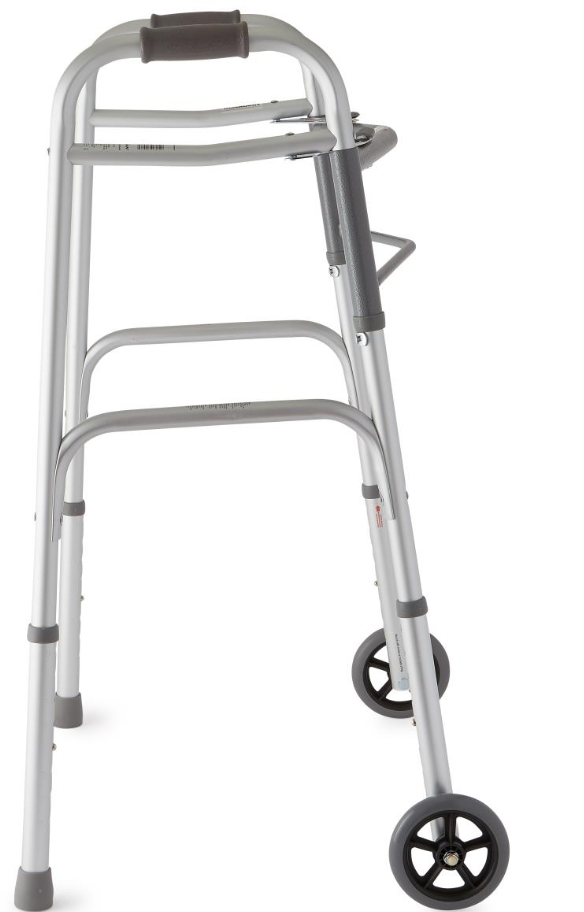 Medline Two-Button Folding Walkers with 5" Wheels
