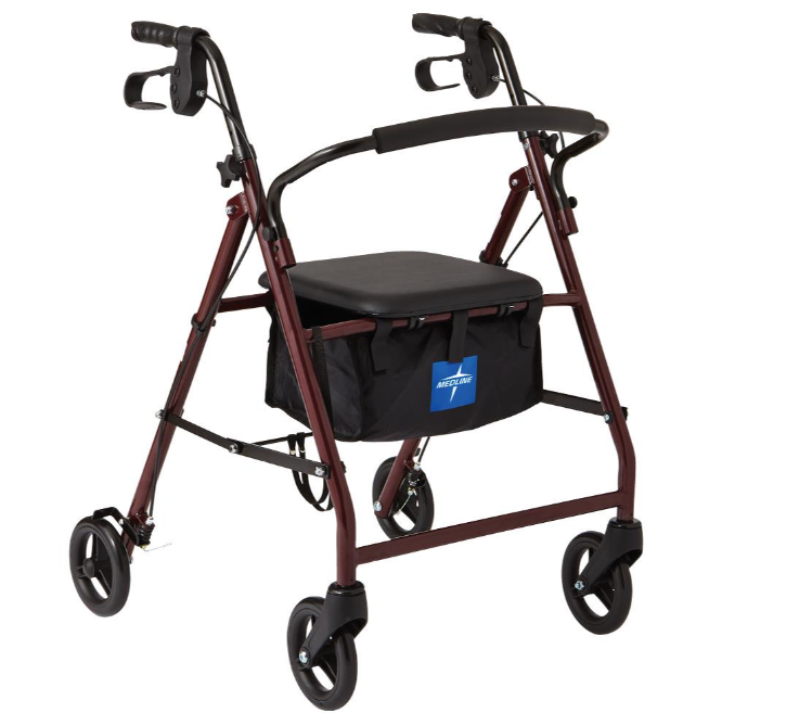 Basic Steel Rollator with 6" Wheels  (Burgundy, Knockdown, Seat Height Adjustable)
