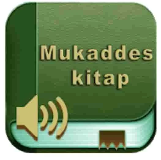 Aşaky çep burçunda gürleýji nyşany bolan, “Mukaddes kitap” atly ýaşyl audiokitap gapagy.