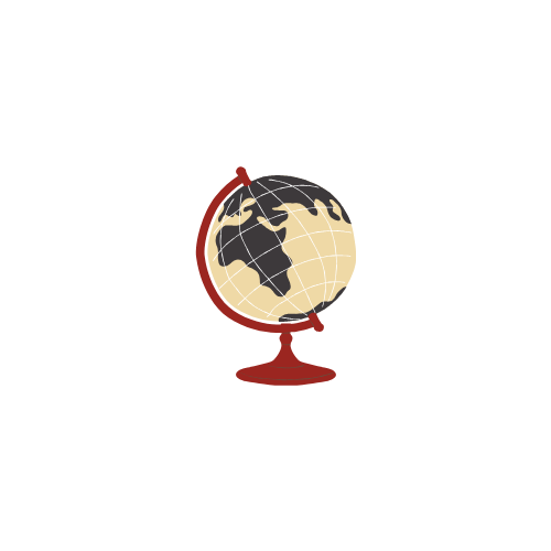 Stylized charcoal and cream globe with a red stand, symbolizing the expert travel planning and global logistics expertise of Sunrise Travel.