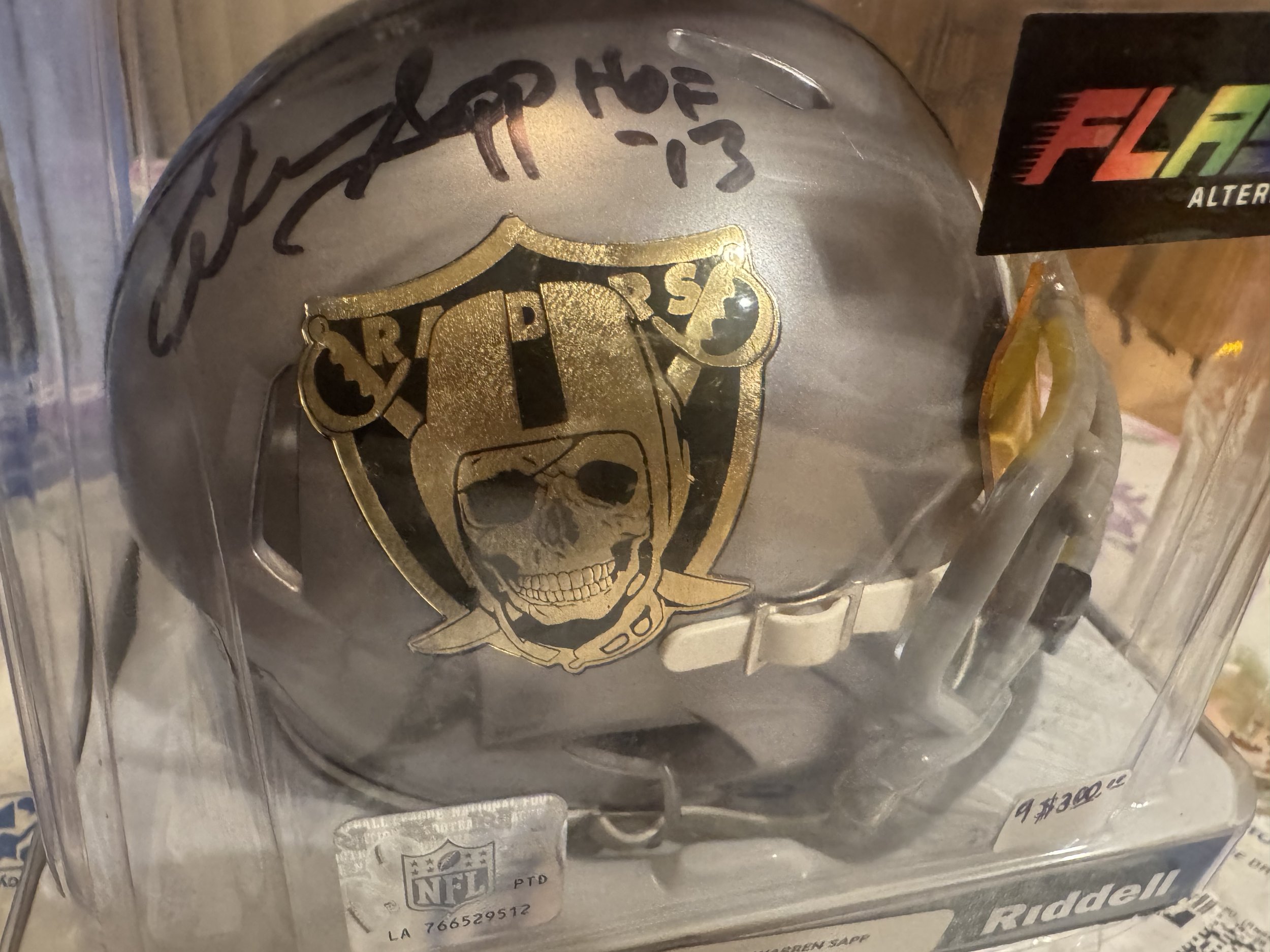 Warren Sapp custom gold grey Raiders mini helmet inscriptions HOF ‘13