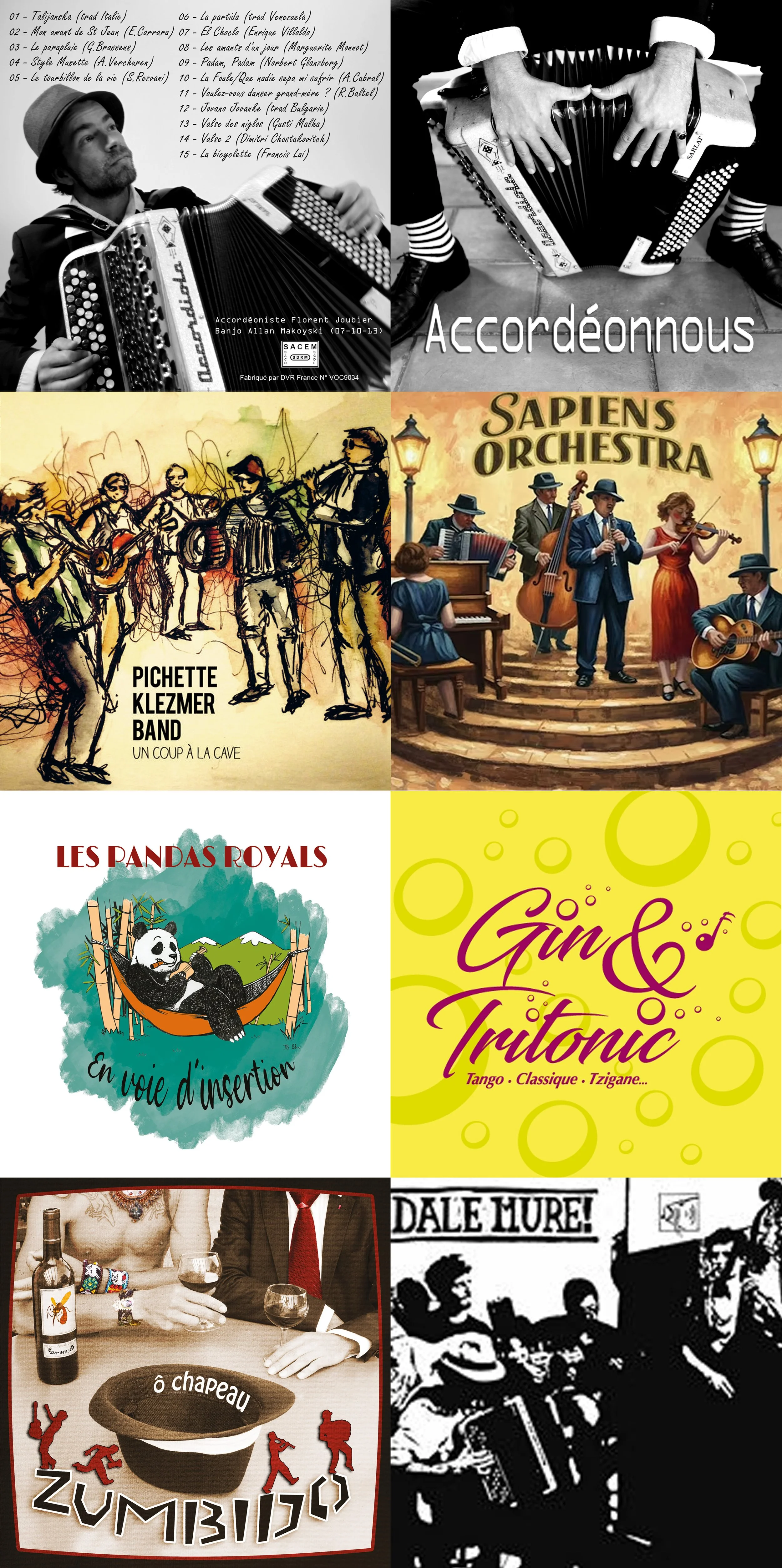 Collage de plusieurs affiches de musique et de groupes musicaux, avec un mélange de styles photographiques et illustrés, mettant en avant différents artistes et genres musicaux.