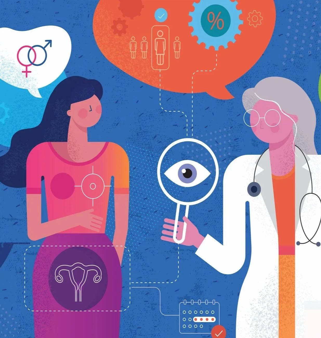 Multidisciplinary healthcare illustration showing GP and patient collaboration at Malahide Medical, Dublin, supporting nutrition care alongside medical treatment.