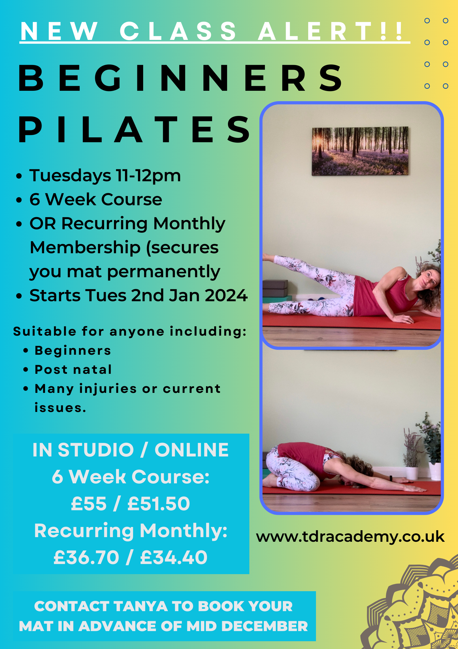 {NEW CLASSES} Beginners Pilates and Aerial Hammock Starts Jan 2024