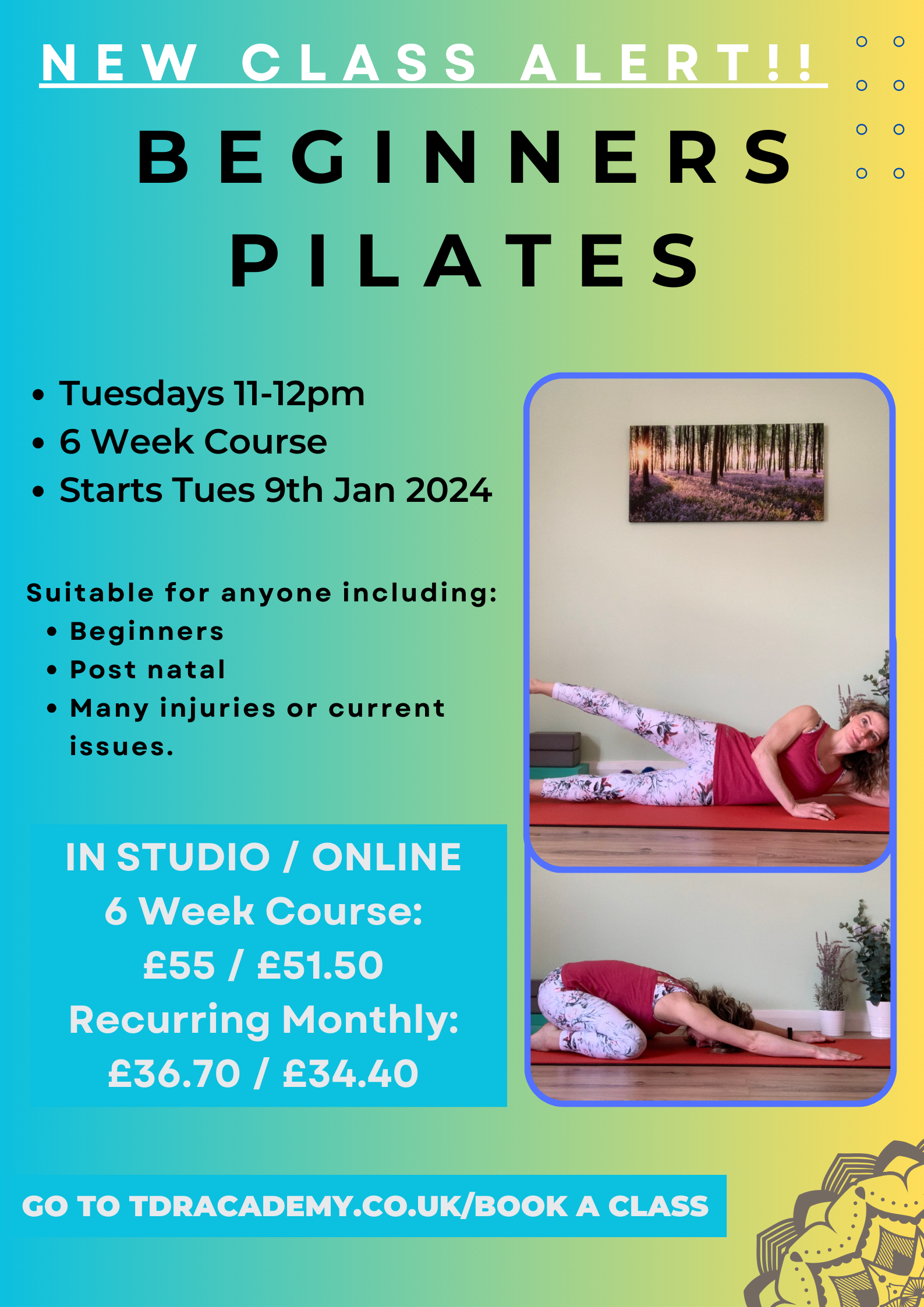 {NEW CLASSES} Start Beginners Pilates and Beginners Yoga From 8th Jan 2024