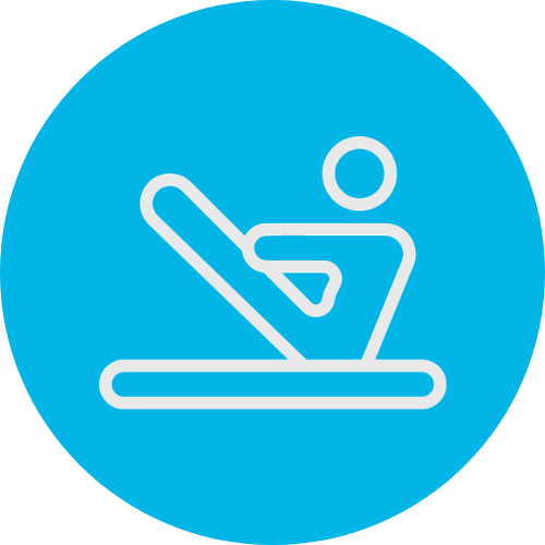 Icon of a person sitting in a kayak holding a paddle.