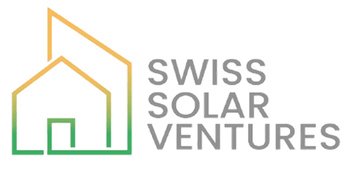 Logo for Swiss Solar Ventures, featuring a stylized house outline with solar panels, and the company name in gray text.
