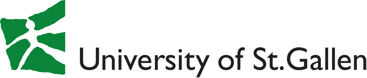 Logo of University of St. Gallen with a green abstract emblem and black text