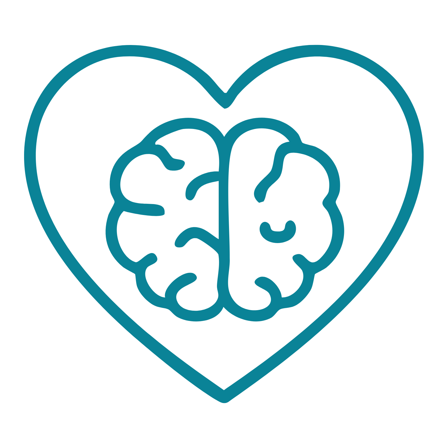 Line drawing of a heart with a brain inside, symbolizing mental health or emotional well-being.