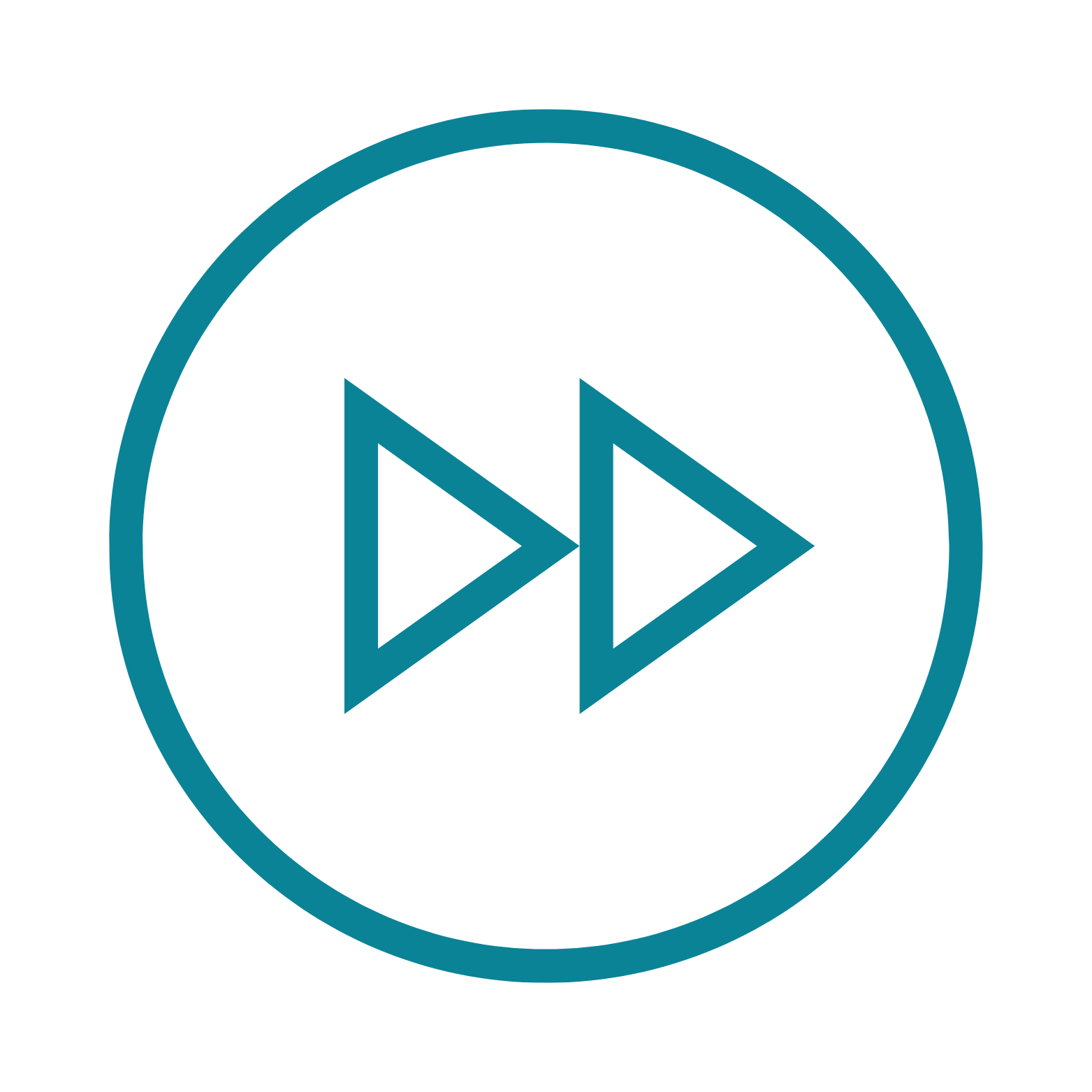 Blue rewind button icon with double arrows inside a circle