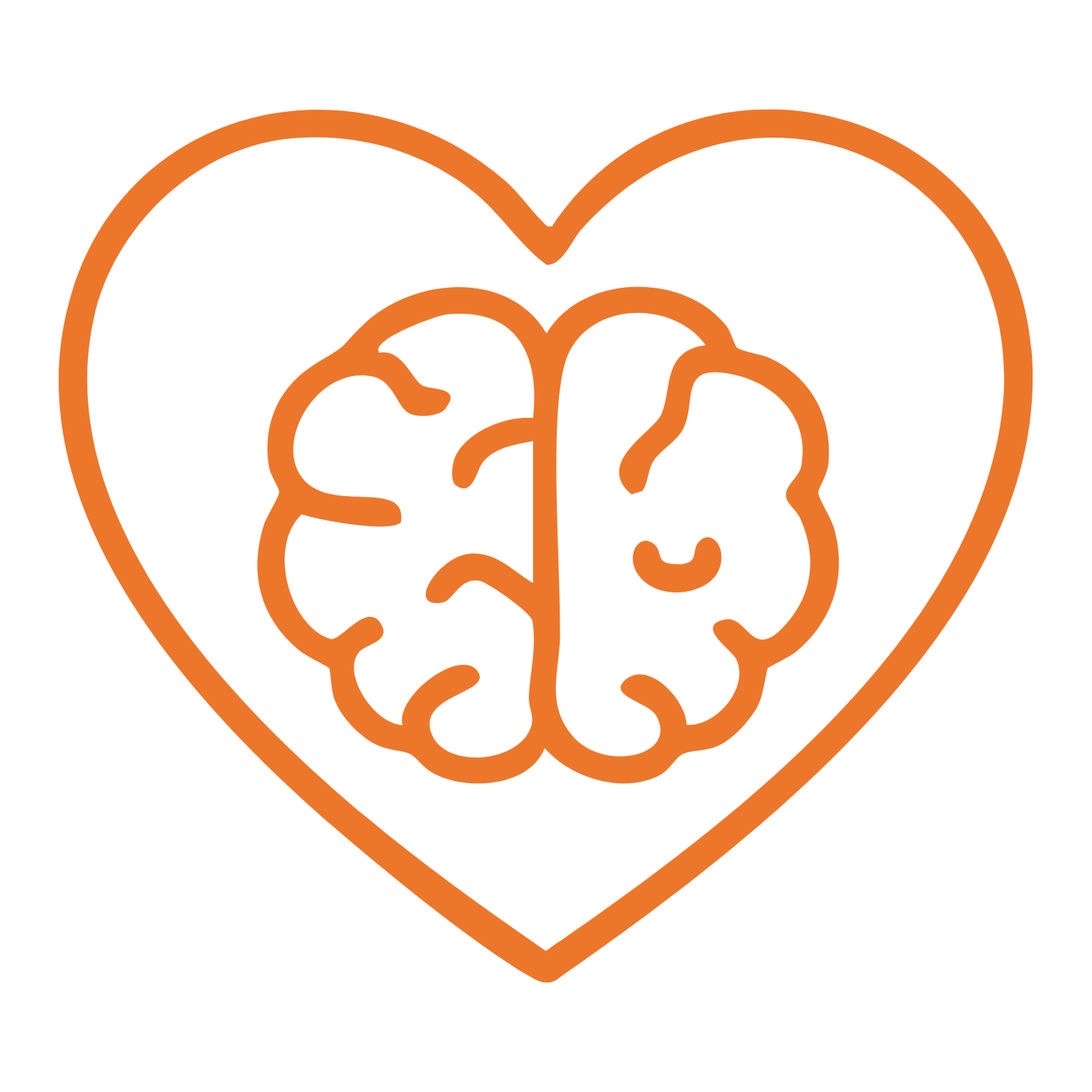 A line drawing of a human brain inside a heart outline.