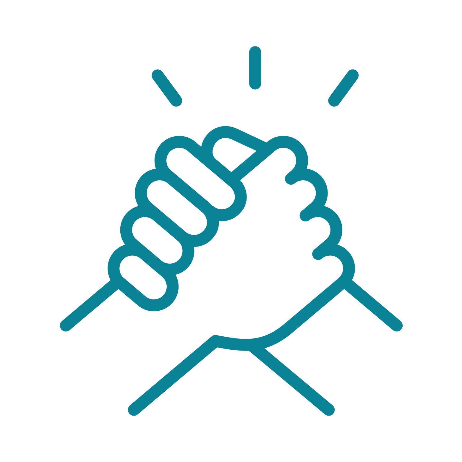 Line drawing of two hands clapping, with motion lines indicating applause.