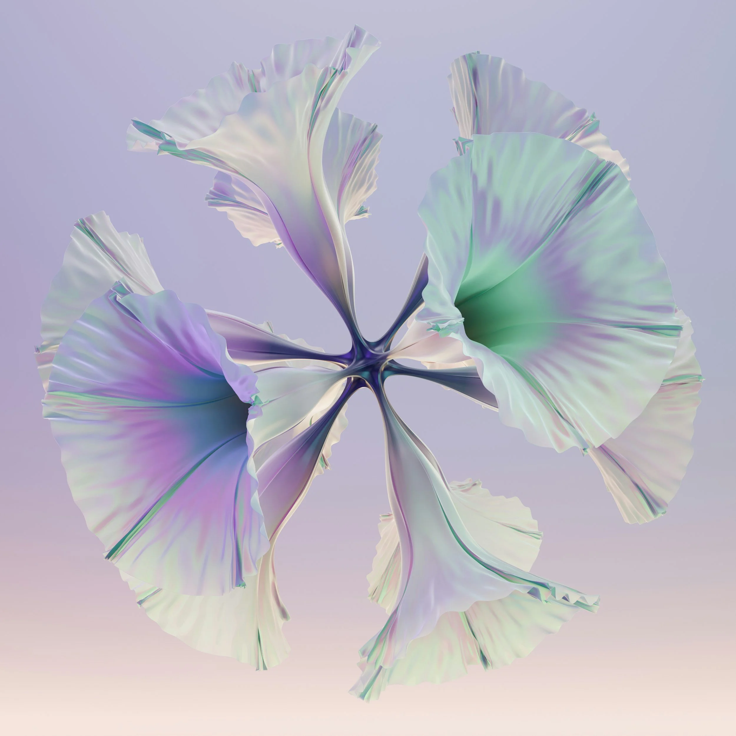 Abstract digital artwork of large, colorful ginkgo leaves with a pastel background.