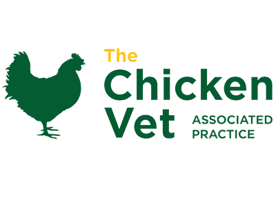 Green chicken silhouette with text 'The Chicken Vet Associated Practice' in yellow and green.