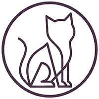Minimalist line drawing of a sitting cat inside a circle