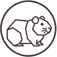 Line drawing of a hamster inside a circular border.