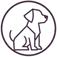 Line drawing of a dog sitting inside a circle